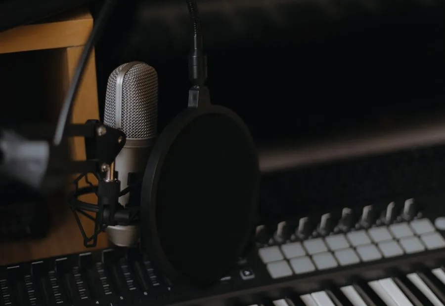 Micro thu âm và keyboard trong phòng thu cá nhân