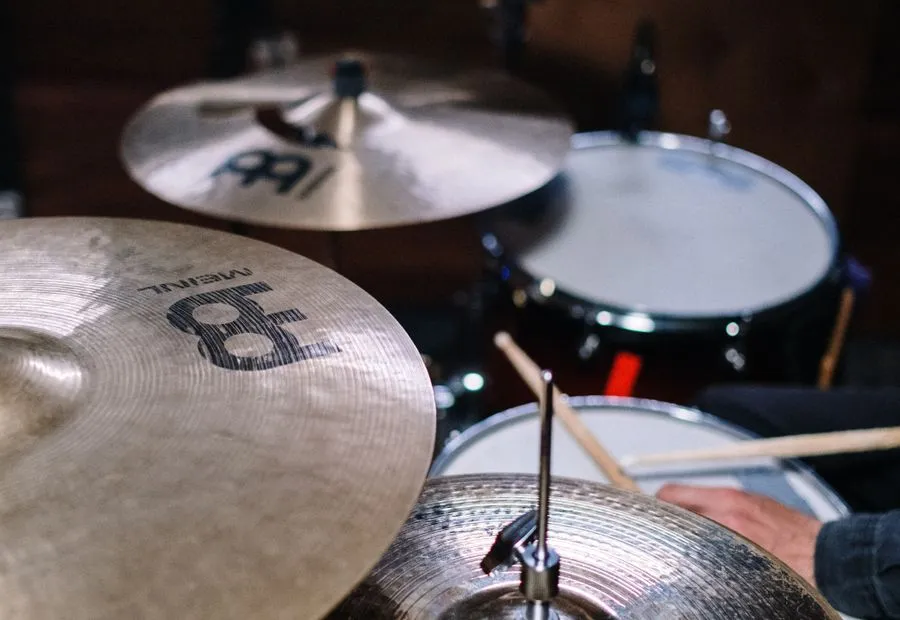 Cymbal và trống cận cảnh trong không gian biểu diễn